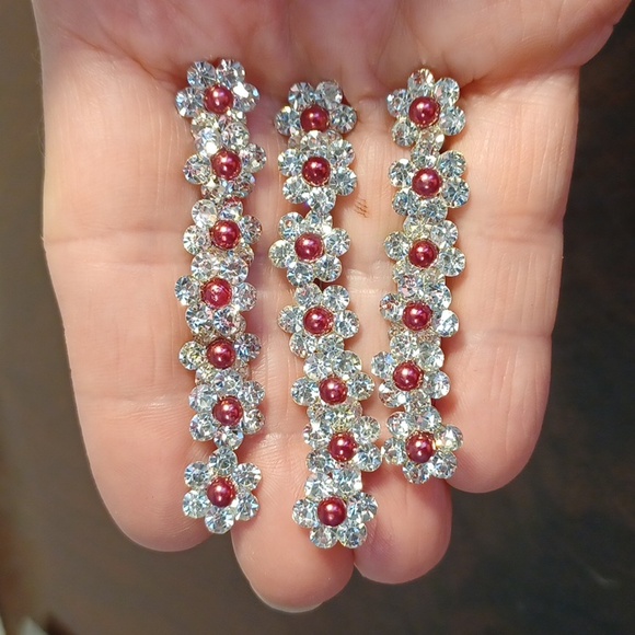 NEW! 20 Hair Pins Flower Design Dainty Burgundy Rhinestone wedding Headwear5765 - Picture 1 of 6